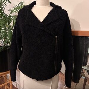 Free People Cozy Sherpa 80% Wool Moto Jacket w Zipper Two Buttons Metal Tag XS